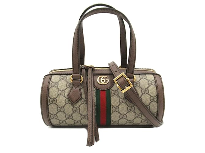 GUCCI Ophidia Small Boston Bag Brown Cloth Plastic  ref.1526042