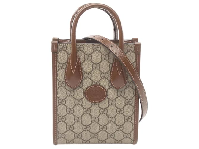 Sac fourre-tout Gucci GG Supreme Cuir Toile Plastique Marron Beige  ref.1526051