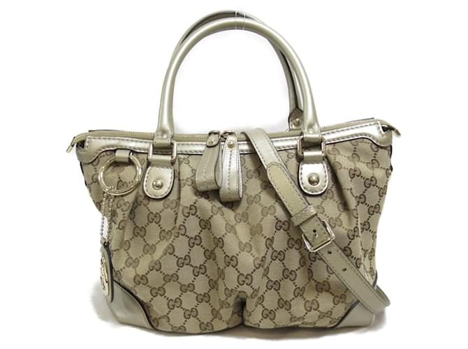 Sac à épaule en toile et cuir beige Gucci  ref.1526084