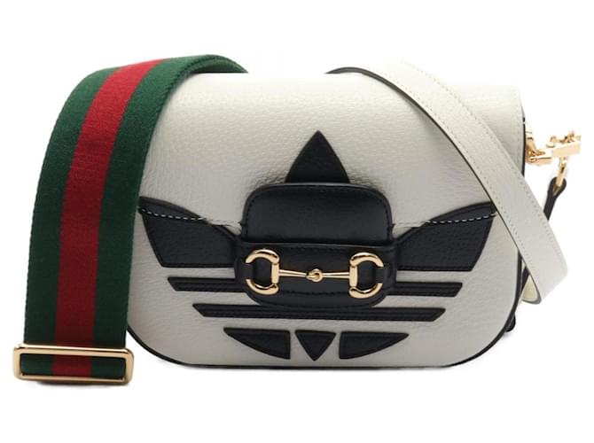 Sac à épaule Horsebit 1955 GUCCI x adidas Cuir Noir Blanc Multicolore  ref.1526111