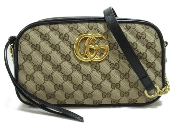 Borsa a Spalla Gucci GG Marmont Nero Beige Pelle Tela  ref.1526117