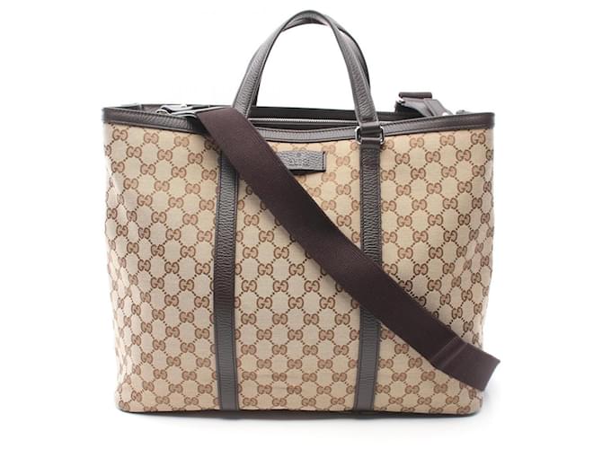 Sac fourre-tout en toile GG Gucci Cuir Marron Beige  ref.1526120