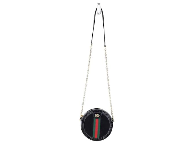 Gucci Bandolera Ophidia Round en cuero charolado Negro  ref.1526140