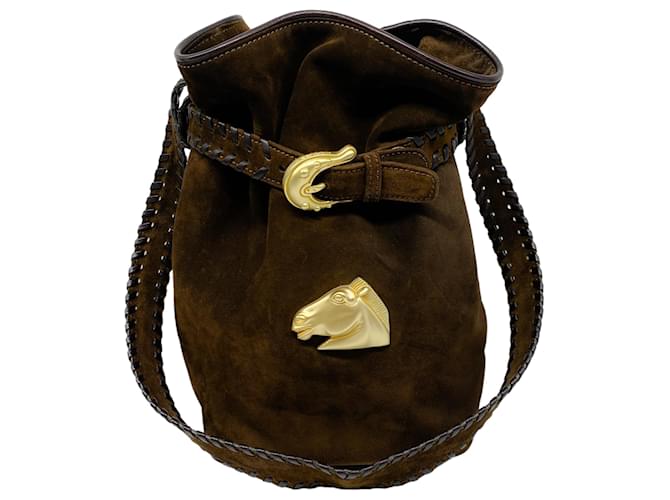 Autre Marque Kieselstein-Cord Brown Suede Bucket Bag with Horse  ref.1526265