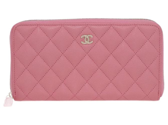 Chanel Pink Caviar Zip Around Long Wallet Leather  ref.1526282