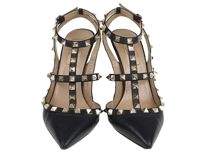 Pompes à talons aiguilles à bride de cheville Valentino Black Rockstud Cuir Noir  ref.1526294