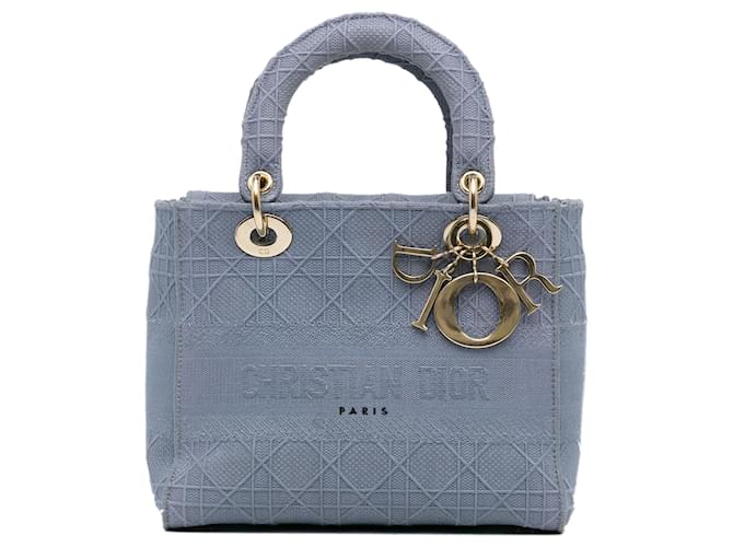 Sac à main Lady D-Lite Cannage moyen bleu Dior Toile  ref.1526299