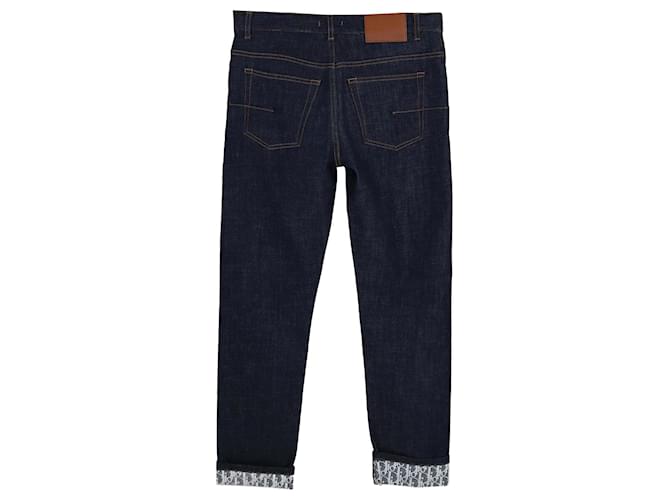 Christian Dior Pantalon slim en denim oblique jacquard bleu foncé Dior Coton  ref.1526331