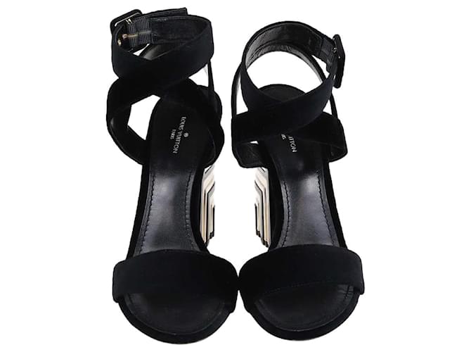 Louis Vuitton Black Ankle Wrap Sandals Velvet  ref.1526353