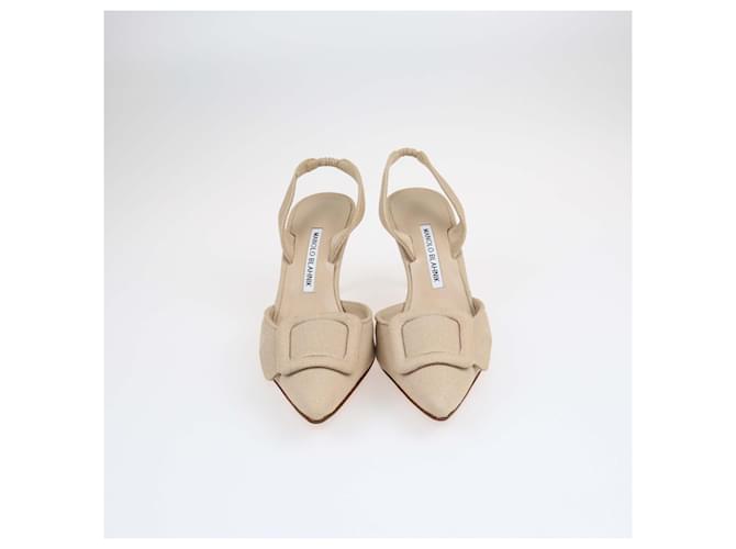 Manolo Blahnik Beige Maysli Slingback Pumps Toile  ref.1526355