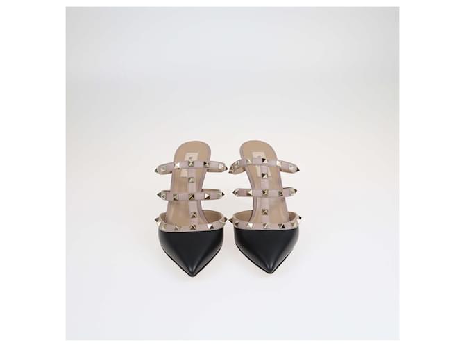 Mules pointues Valentino Noir/Rose Ancien Rockstud Cuir  ref.1526361