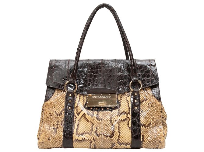 Sac à main à poignée Python Beige & Marron Dolce & Gabbana