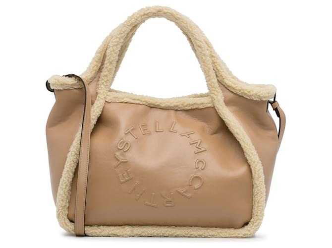 Stella Mc Cartney Tan Stella McCartney Shearling Trimmed Stella Logo Satchel Camel Leather  ref.1526641