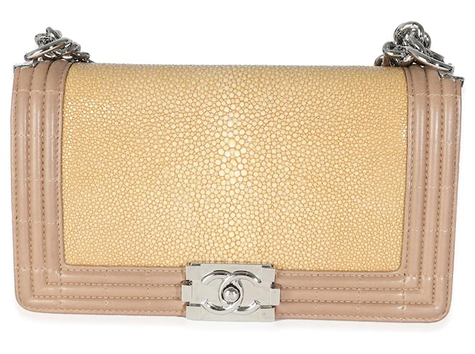 Chanel Beige Galuchat Stingray Lambskin Medium Boy Flap Leather Exotic leather  ref.1526668