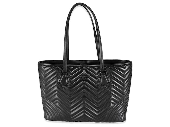 Bolsa tote grande Gucci GG Marmont em couro de bezerro matelassé preto com chevron  ref.1526681