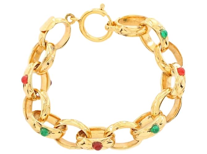 Bracelet charm Gripoa de Chanel Verre Plaqué or Rouge Doré Vert  ref.1526798