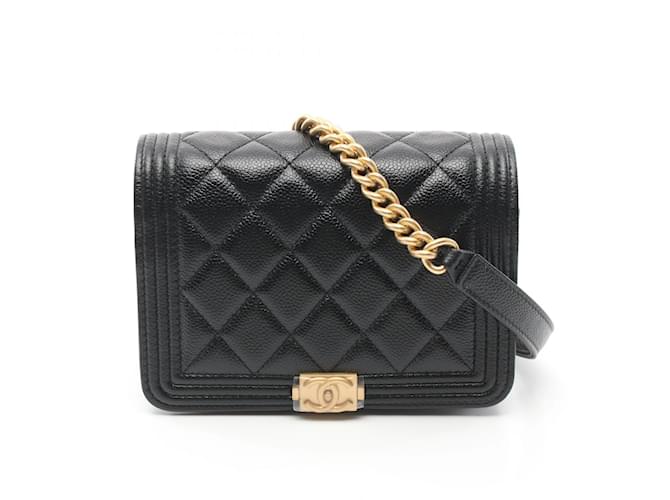 Chanel Boy Chanel Matelassé Chaîne Pochette Portefeuille Sac à Bandoulière Cuir Noir  ref.1527753