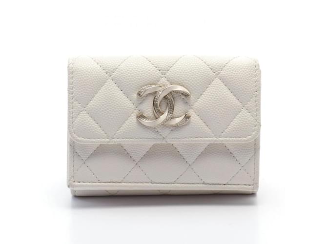 Chanel Coco Mark Tri-fold Wallet White Leather Joli