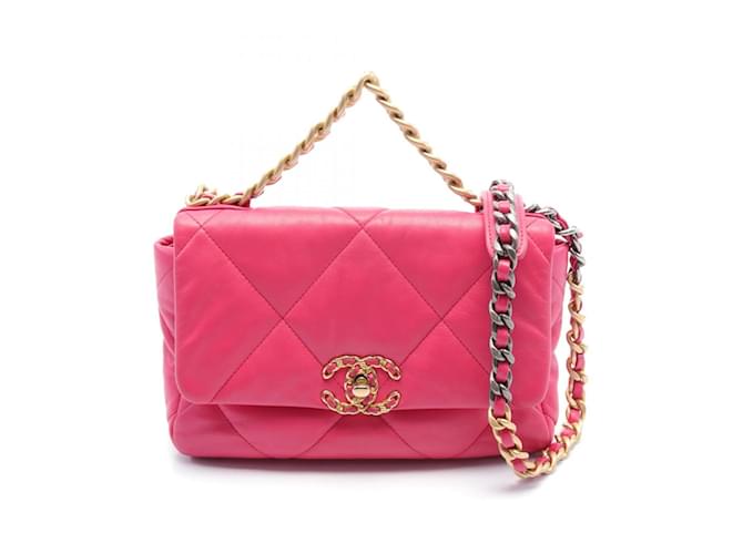 Bolsa de ombro Chanel 19 Disneuf Matelassé Rosa Couro  ref.1527844