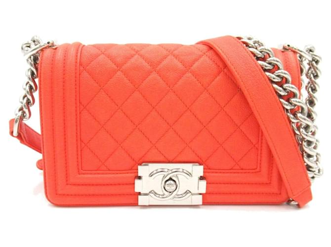 Bolso de hombro Chanel Boy con cadena Chanel Naranja Cuero  ref.1528006