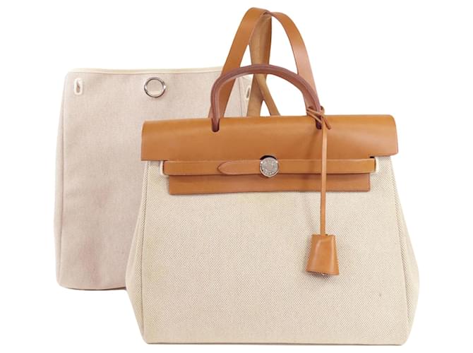 Hermès Herbag Beige Lienzo  ref.1528161