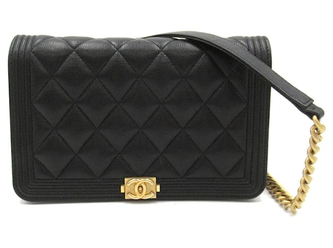 Bolso de hombro Chanel Boy con cadena Negro Cuero  ref.1528301