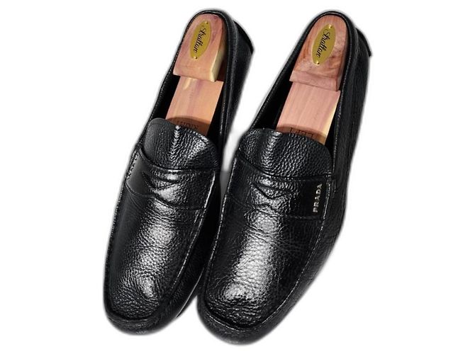 Prada Leder Slipper Schwarz Größe 10