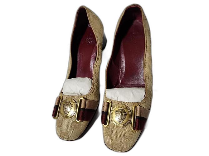 Pompes Gucci Monogram Web Marron/Beige Taille 35,5