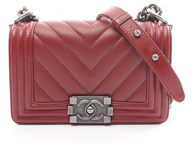 Chanel Boy Chanel V-Stitch Shoulder Bag Dark red Leather ref.1528479 - Joli  Closet