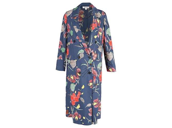  Diane Von Furstenberg Floral Print Double-Breasted Coat in Blue Polyester  ref.1528698