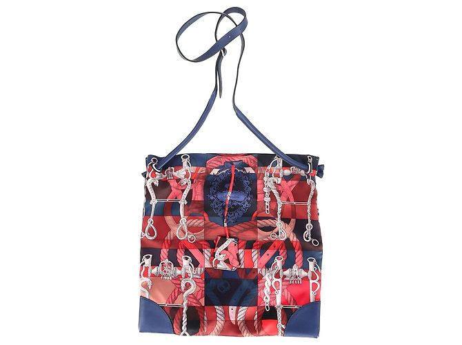 Hermès Printed Silk City Bag in Multicolor Silk and Leather 