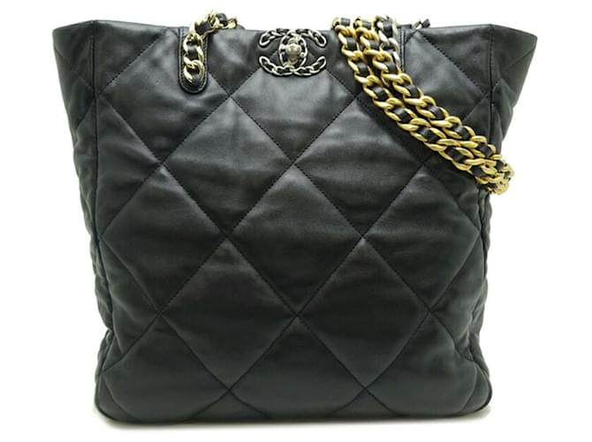 Bolsa de ombro Chanel 19 Chain Tote para mulheres Preto Couro  ref.1529347