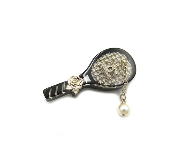 Chanel Racket Brooch Black Golden Plastic Gold-plated  ref.1529405