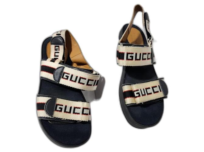 Gucci Stripe Logo Sandals Cream/Black Size 34  ref.1529545