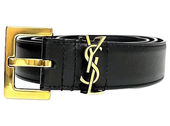 Mens Belts Ysl Logo Belt Buckle Saint Laurent Paris Black Leather