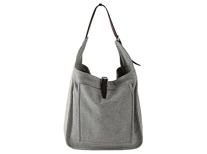 Sac à épaule Hermès Marwari GM en laine et cuir Gris  ref.1530169