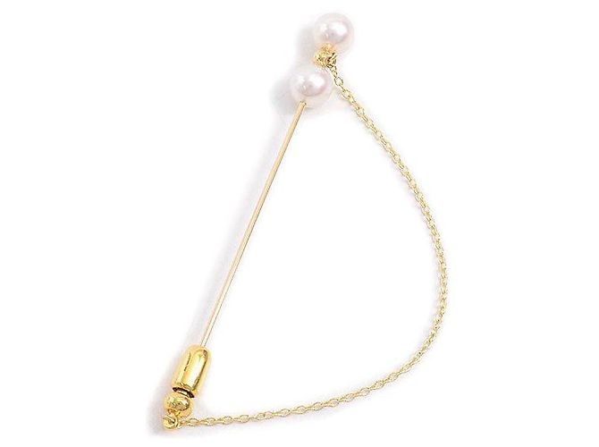 Broche de pérolas 2P Mikimoto K18YG×GP 6.5mm-6.6mm