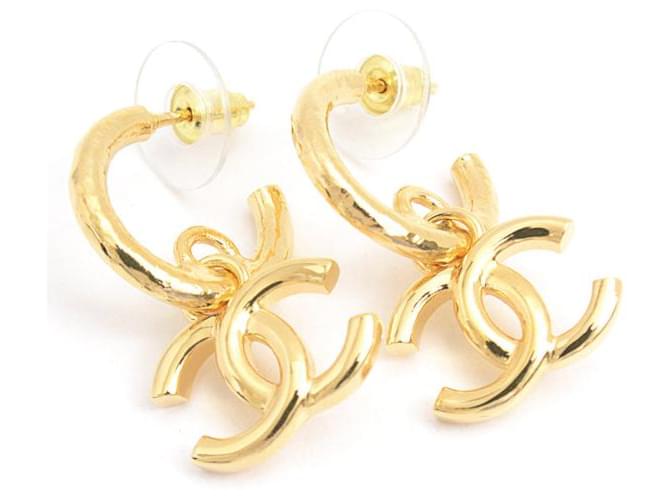 Autre Marque Chanel Coco Mark Hoop Earrings Gold
