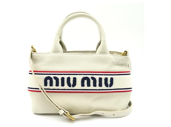 Miu Miu Canvas Tote Bag White Eggshell Cloth Joli Closet