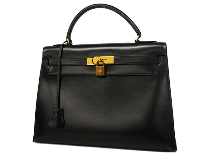 Hermès Sac à main Hermes Kelly 32 en cuir de veau noir Veau façon poulain  ref.1532976