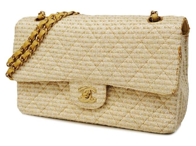 Bolsa de ombro em tweed branco Chanel  ref.1533000