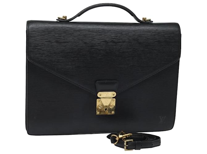 LOUIS VUITTON Epi Porta Documentos Bandoleira Preto M54462 LV Auth yk13596 Couro  ref.1533041