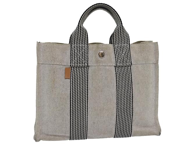 Hermès HERMES New Fourre Tout PM Hand Bag Canvas Gray Auth 81977 Brown Cloth  ref.1533153