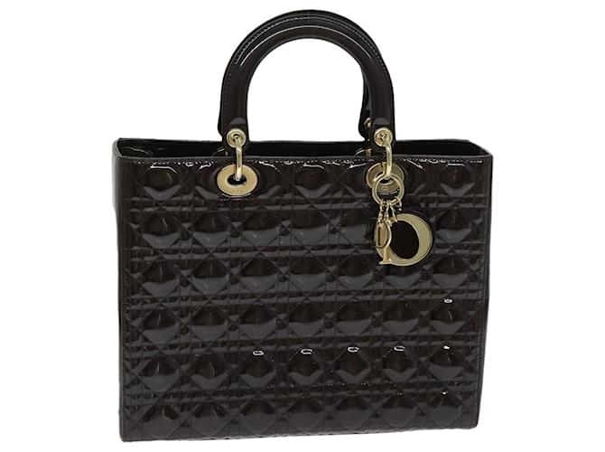 Sac à main Lady Dior Canage Christian Dior en cuir verni marron Auth 81759 Cuir vernis  ref.1533209