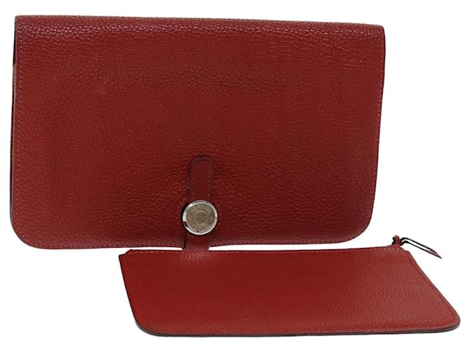 Hermès HERMES Dogon GM Wallet Leather Red Auth bs15767  ref.1533210