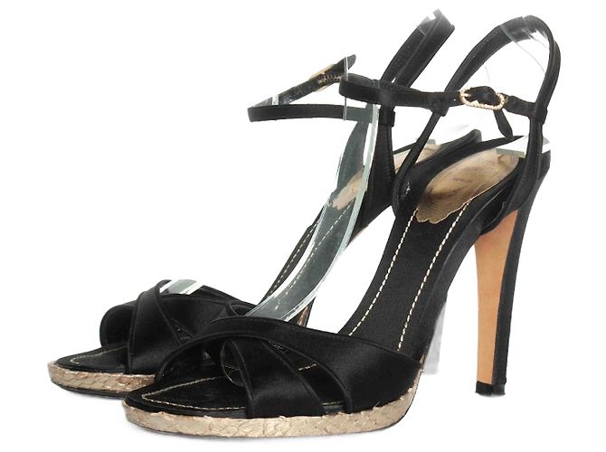 Rene Caovilla, satin cross strap sandal Black Golden
