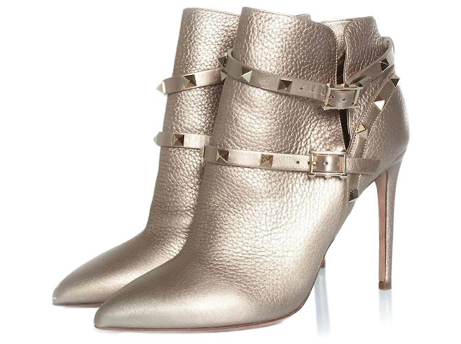 Botas de tornozelo de couro Rockstud da Valentino Garavani Prata Dourado