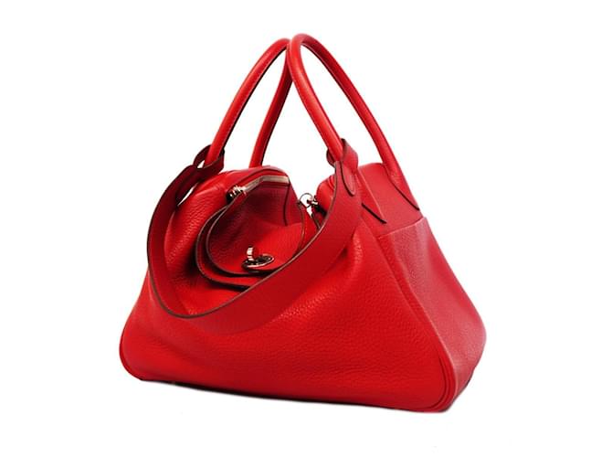 Hermès Bolso Hermes Lindy 30 en Rouge Casaque Roja Cuero  ref.1533747