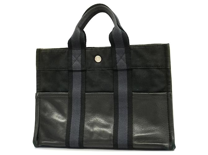 Hermès Sac à main Hermes Foult PM Cuir Toile Noir  ref.1533752