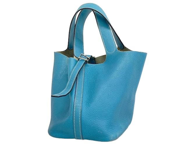 Hermès Bolsa Hermes Picotin PM em Jean Azul Couro  ref.1533761